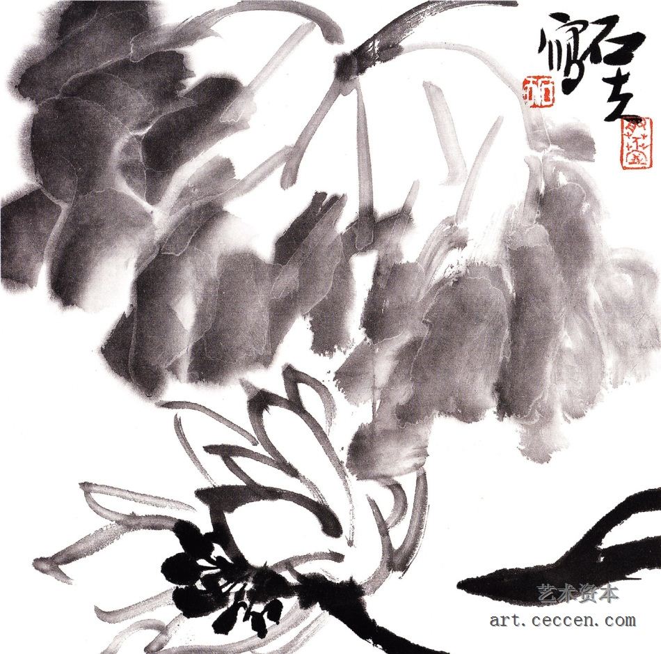 墨荷 34x34cm 纸本墨笔 2010年 郭石夫
